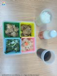 白飯+蔥油雞+豆乾+時瓜+小白菜+甜湯+豆奶
